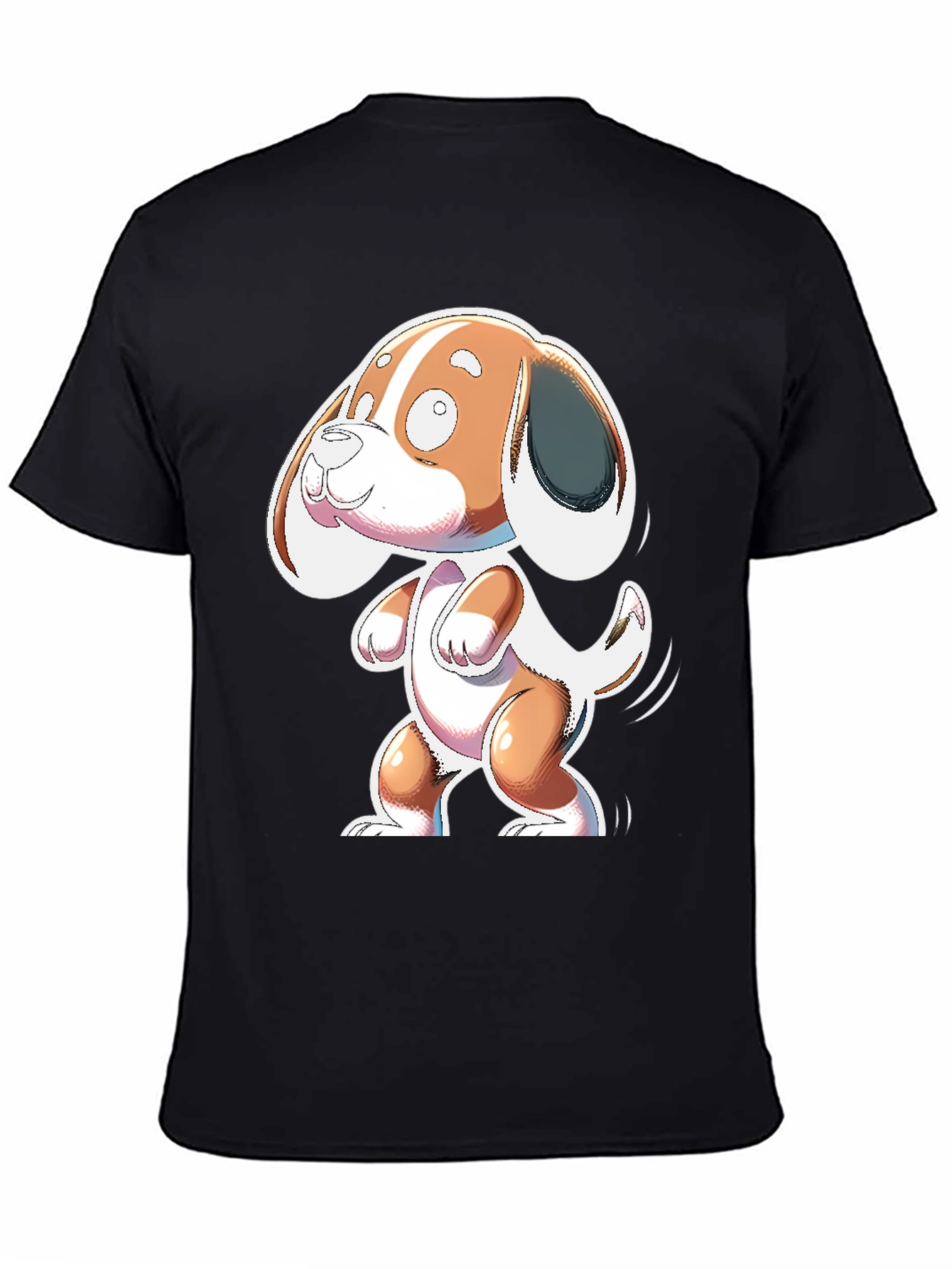 Cartoon Dog Graphic Tee - Black Cotton Blend