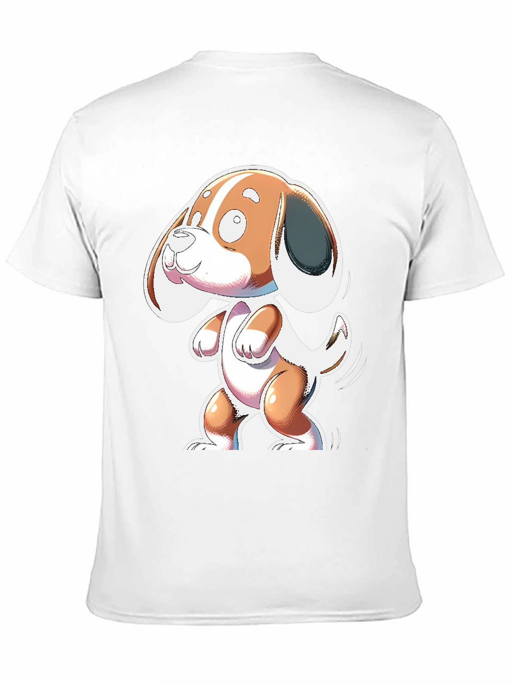 Cartoon Dog Graphic Tee - Black Cotton Blend