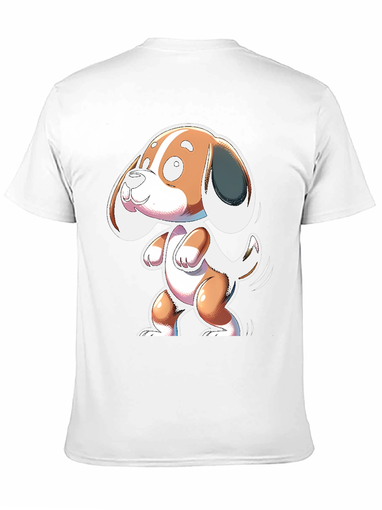 Cartoon Dog Graphic Tee - Black Cotton Blend