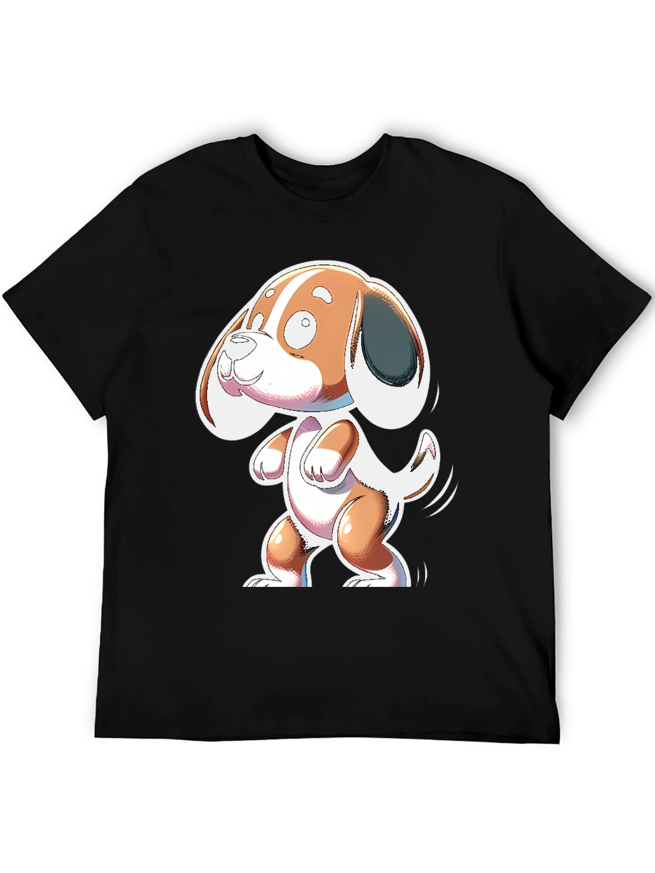 Cartoon Dog Graphic Tee - Black Cotton Blend