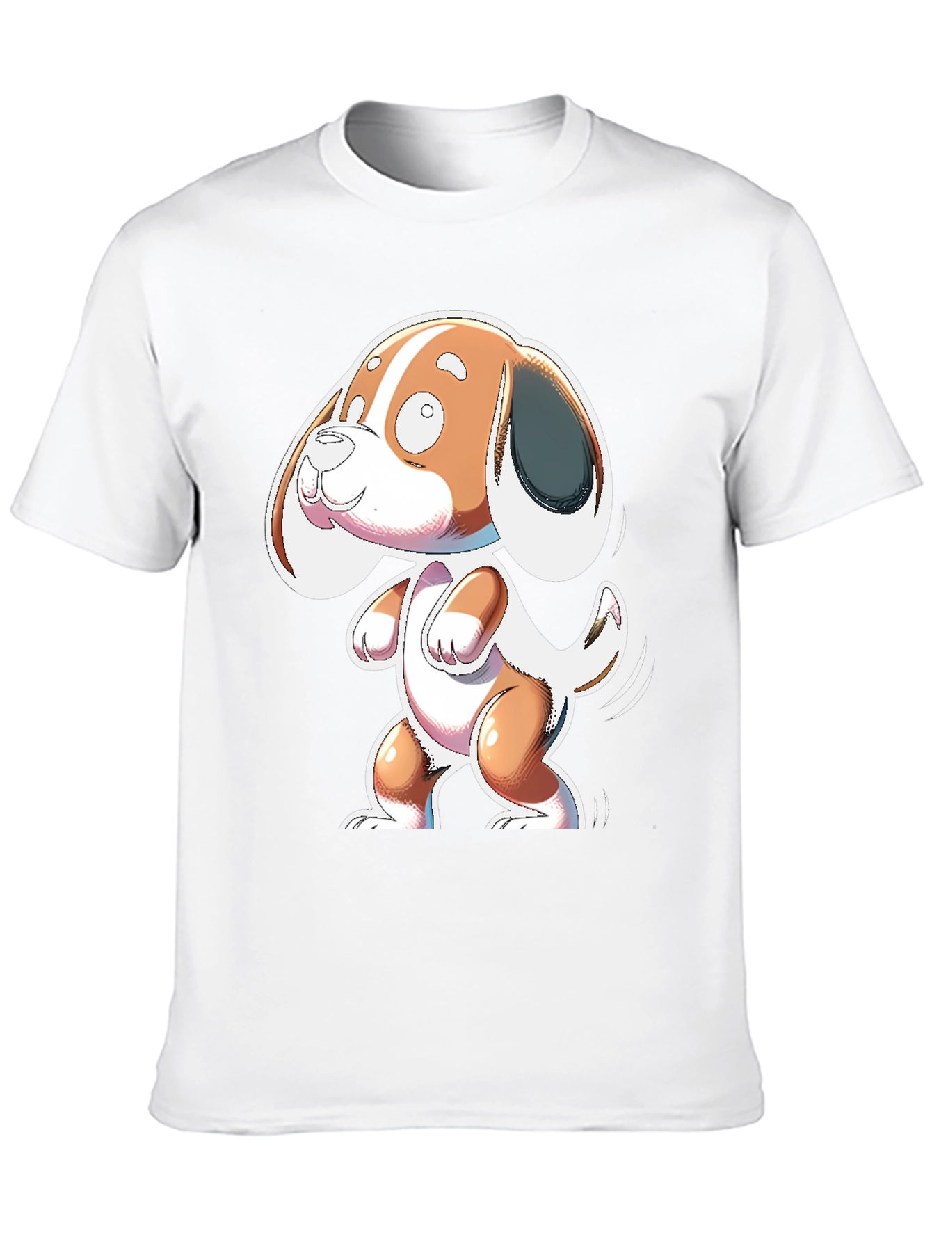 Cartoon Dog Graphic Tee - Black Cotton Blend