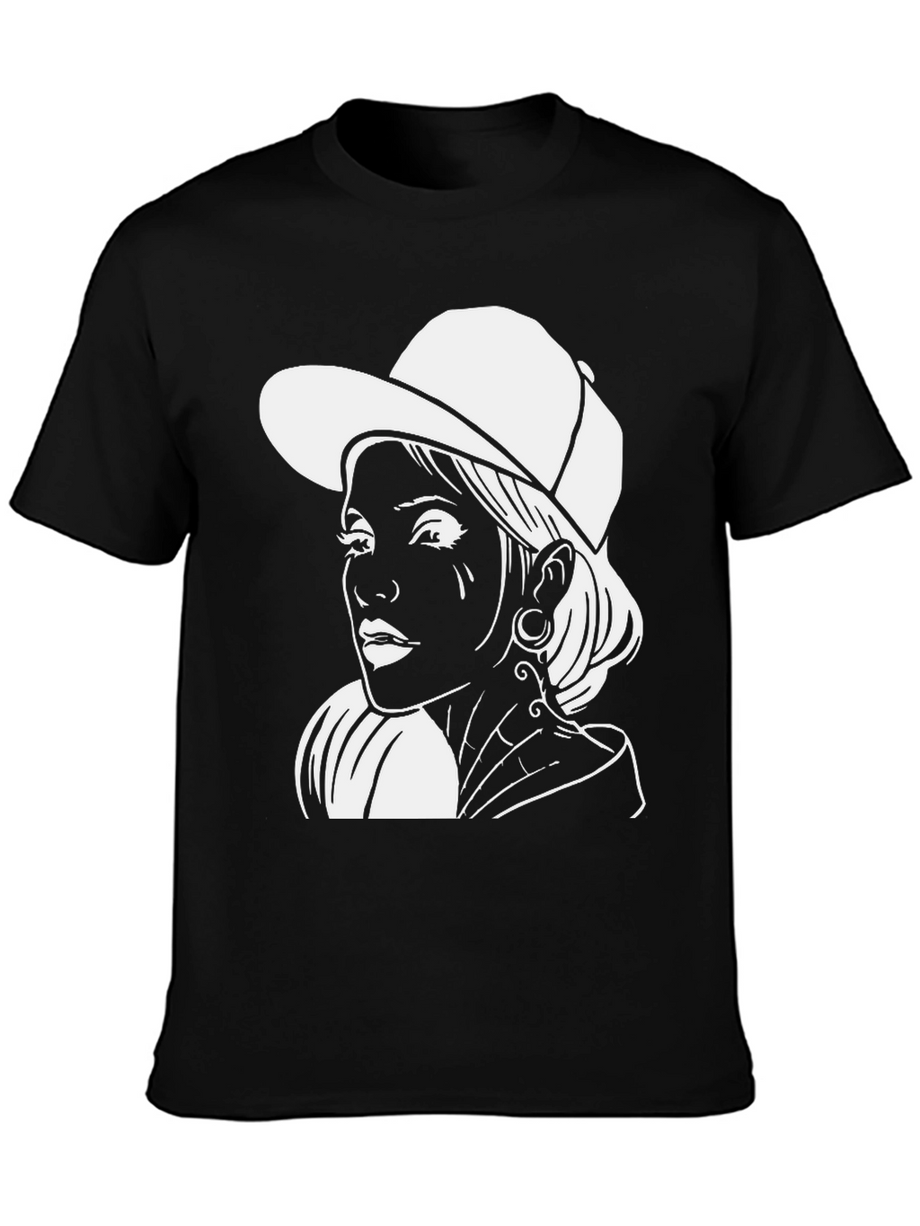 Black T-Shirt with White Graphic Print
