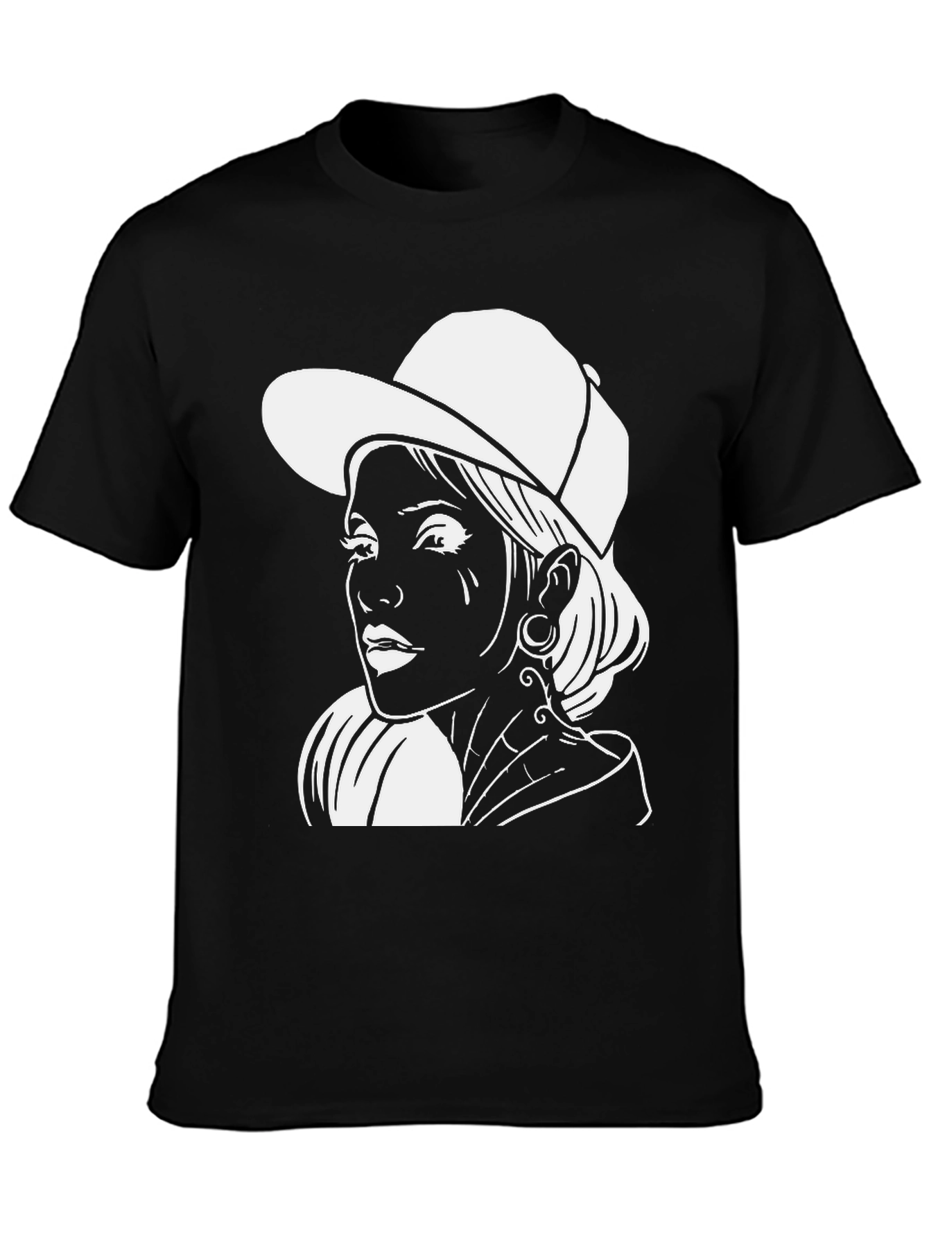 Black T-Shirt with White Graphic Print