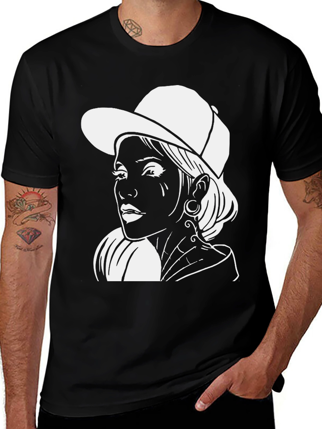 Black T-Shirt with White Graphic Print