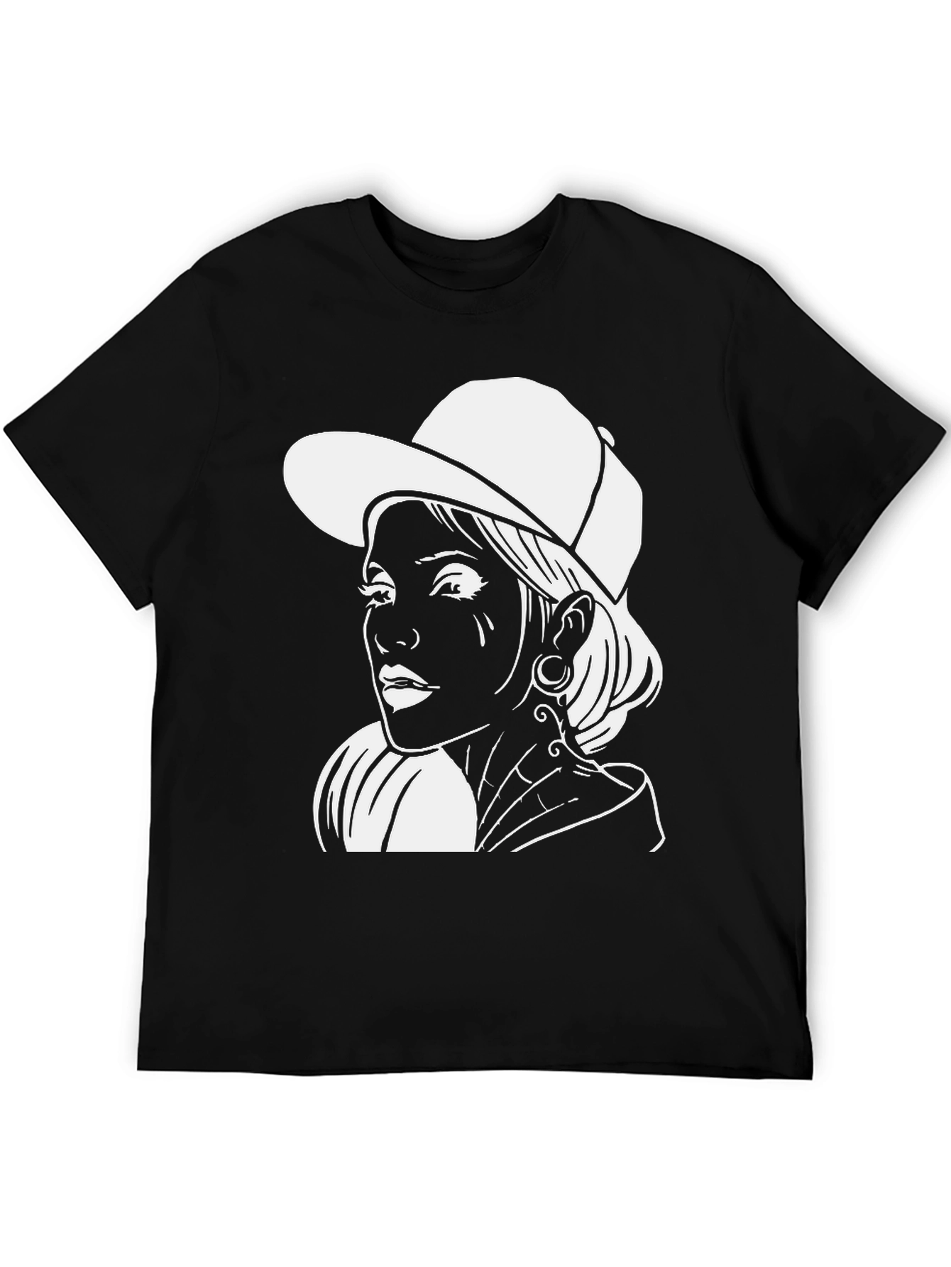 Black T-Shirt with White Graphic Print
