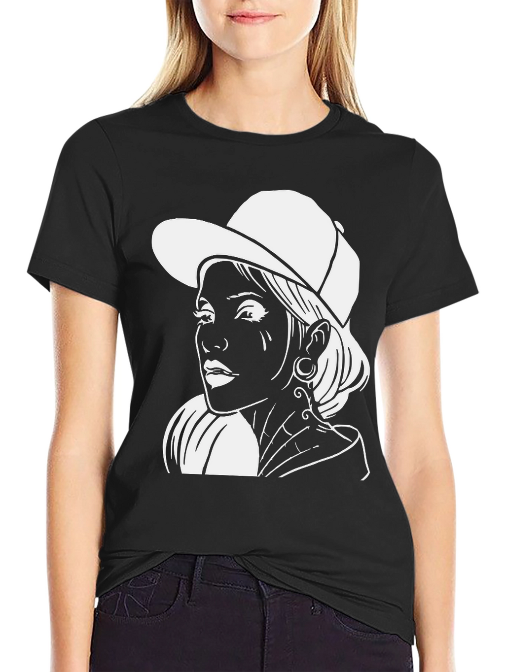 Black T-Shirt with White Graphic Print