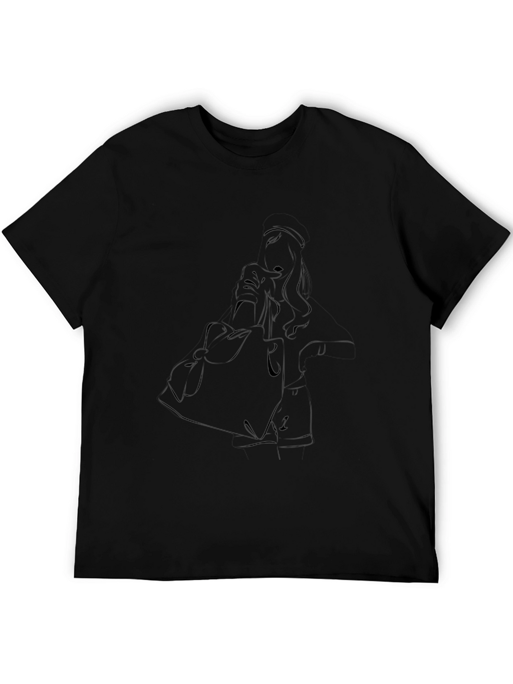 Stylish Black T-Shirt with Artistic Line Art
