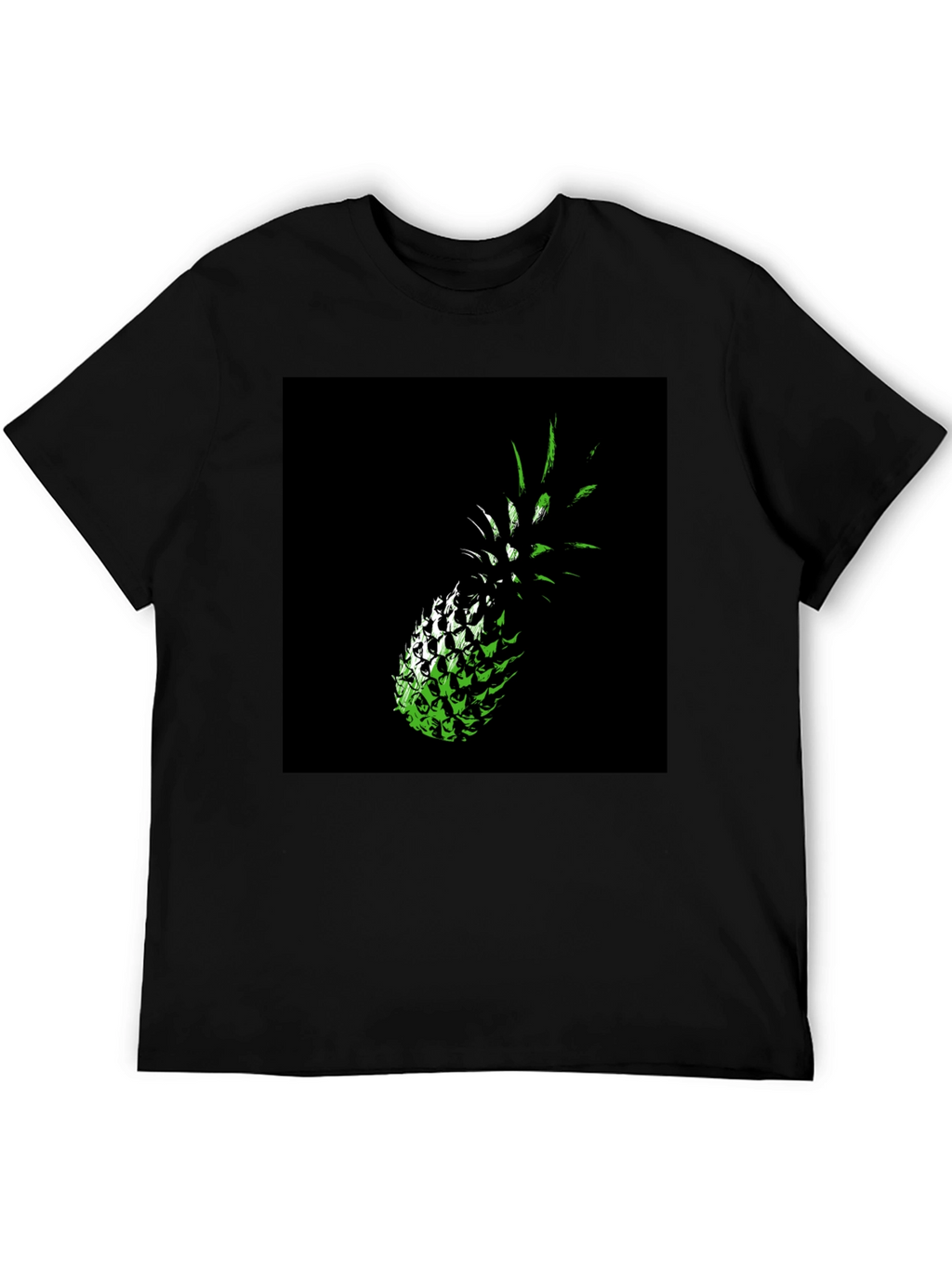 Green Pineapple Graphic Print Black T-Shirt