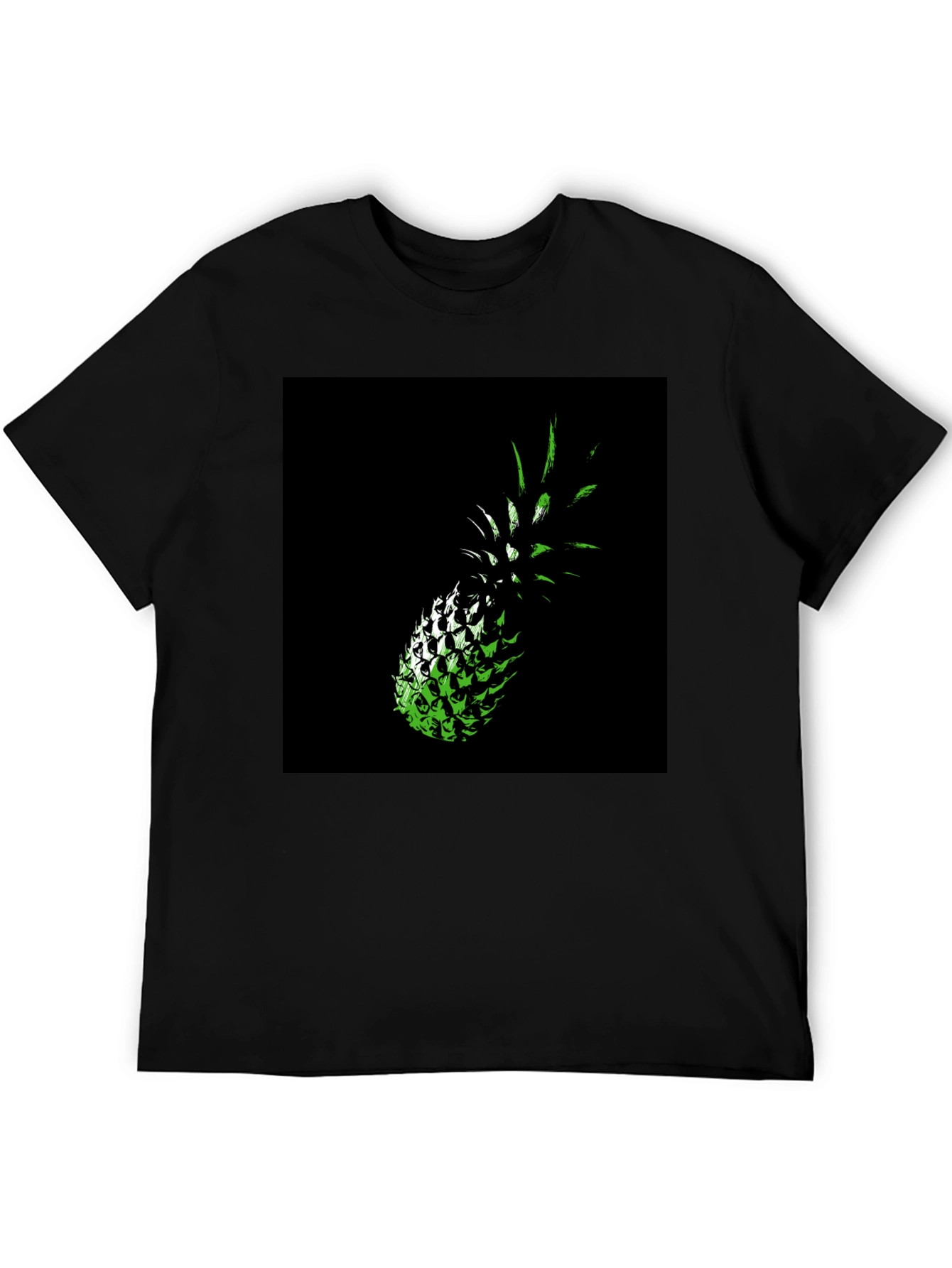 Green Pineapple Graphic Print Black T-Shirt