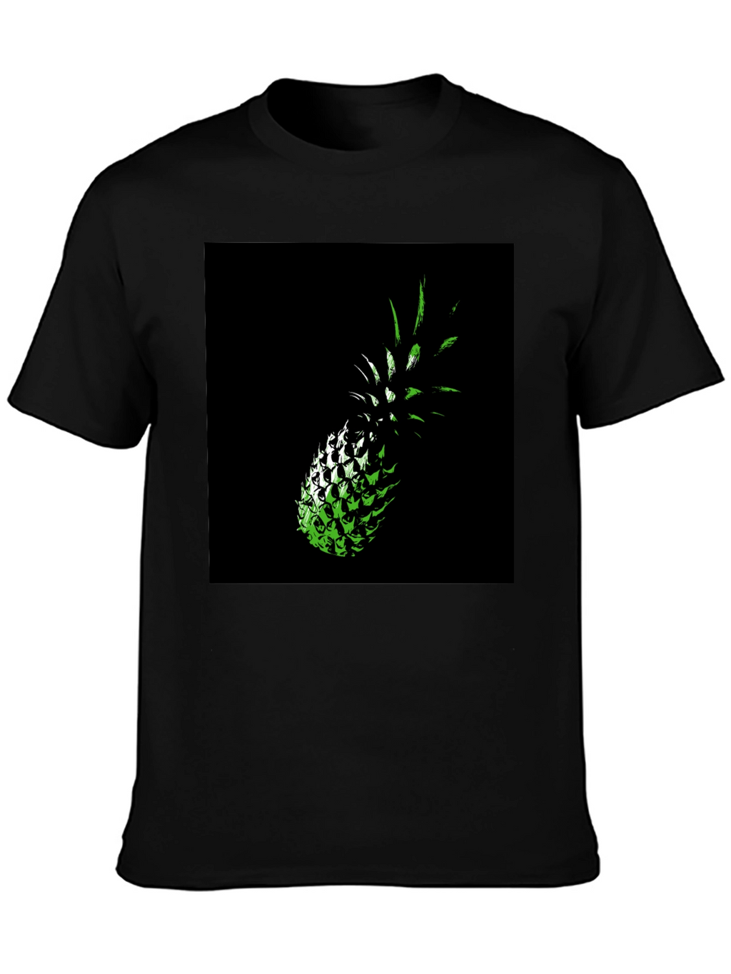 Green Pineapple Graphic Print Black T-Shirt