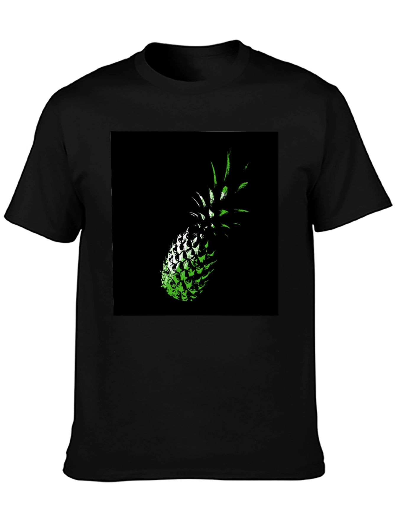Green Pineapple Graphic Print Black T-Shirt