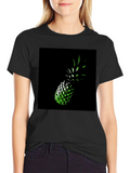 Green Pineapple Graphic Print Black T-Shirt