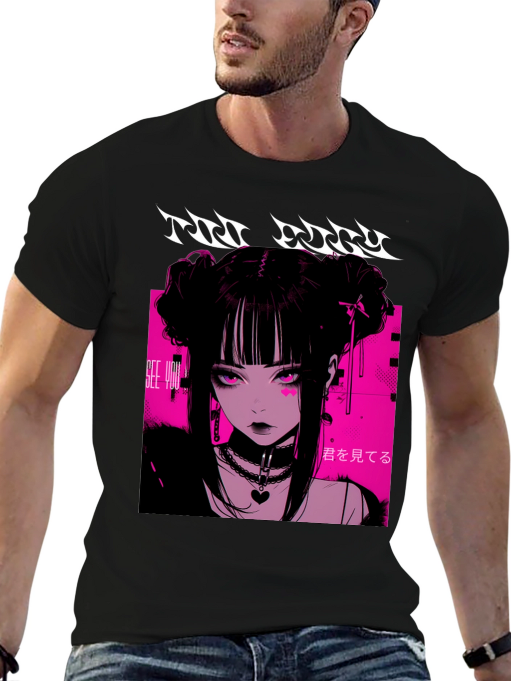 Anime Girl Graphic Tee - Black