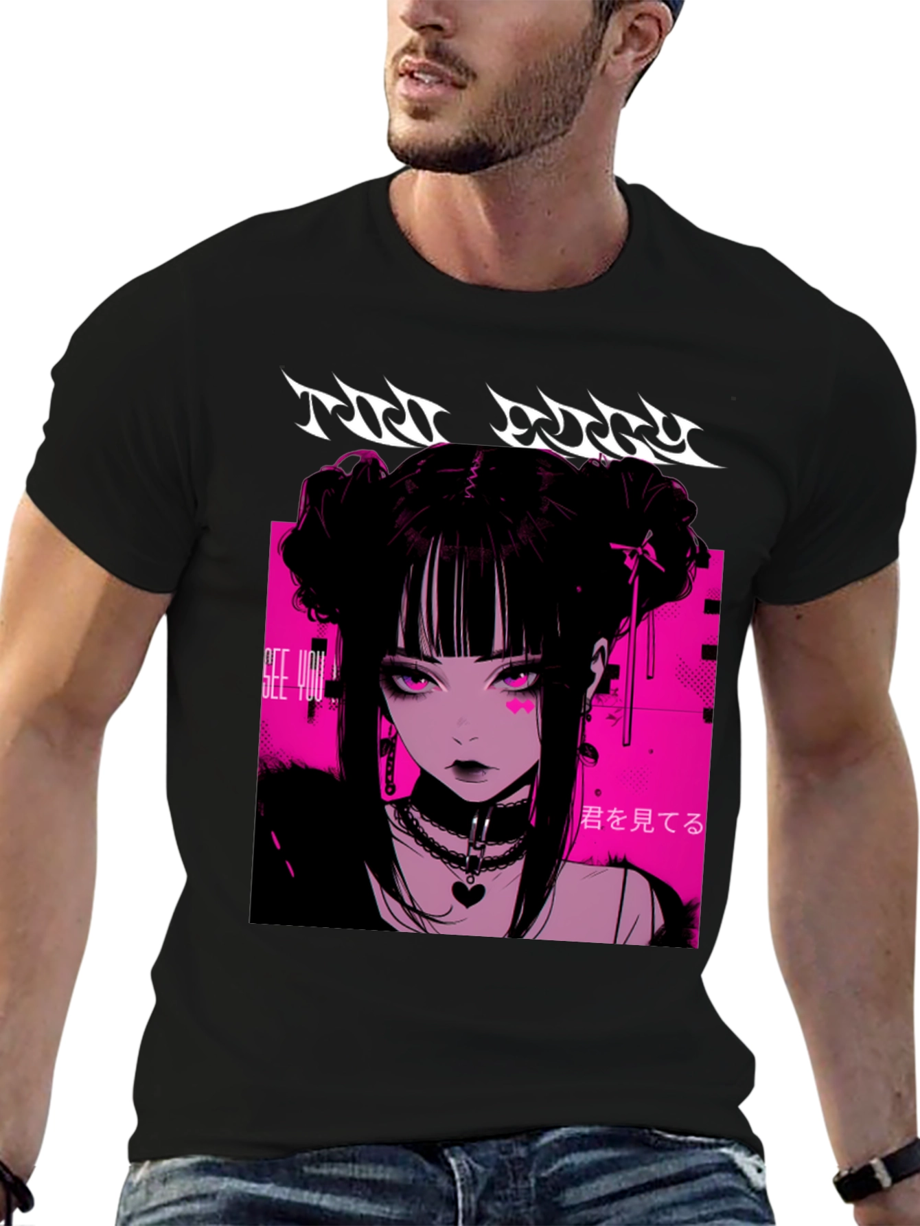 Anime Girl Graphic Tee - Black