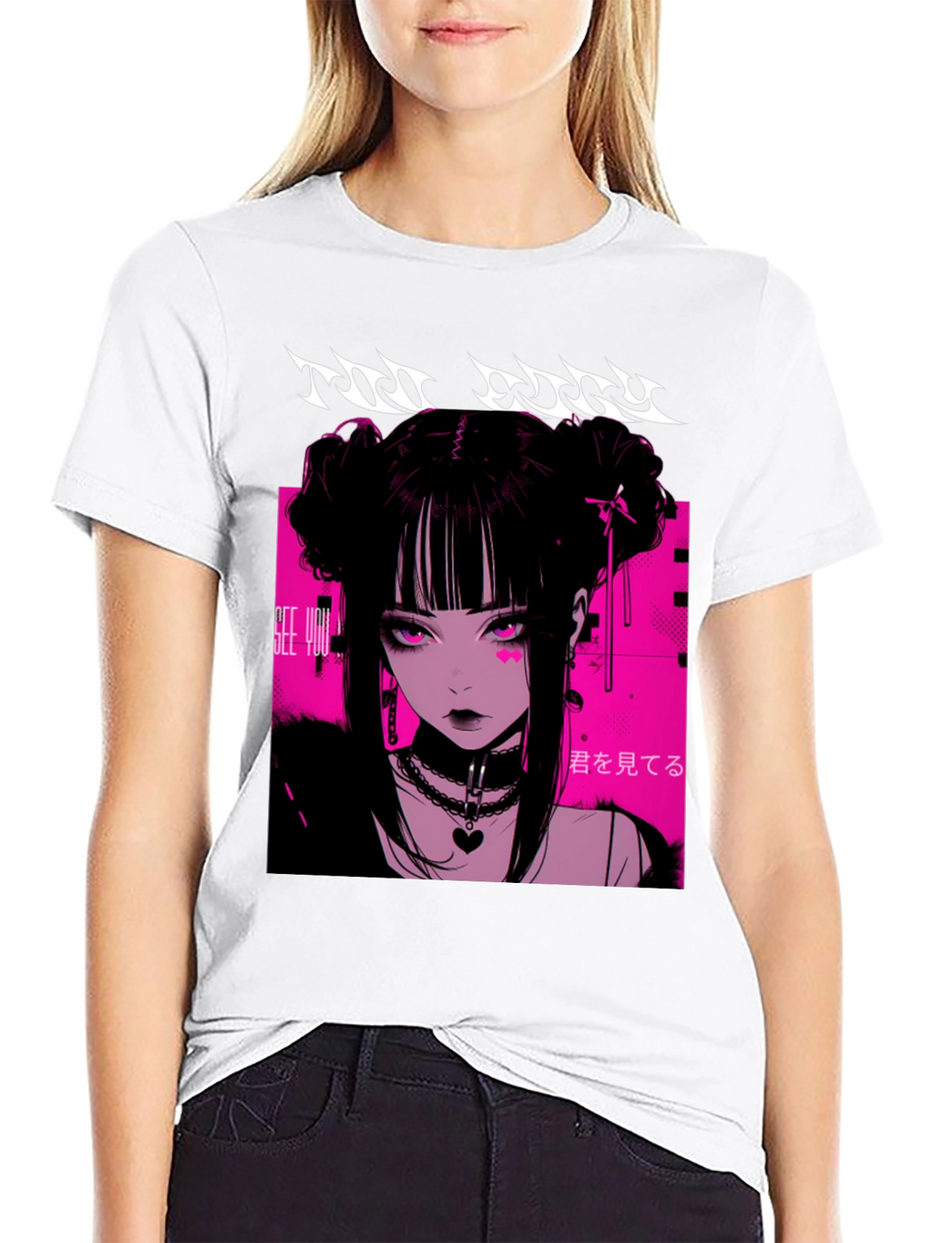 Anime Girl Graphic Tee - Black