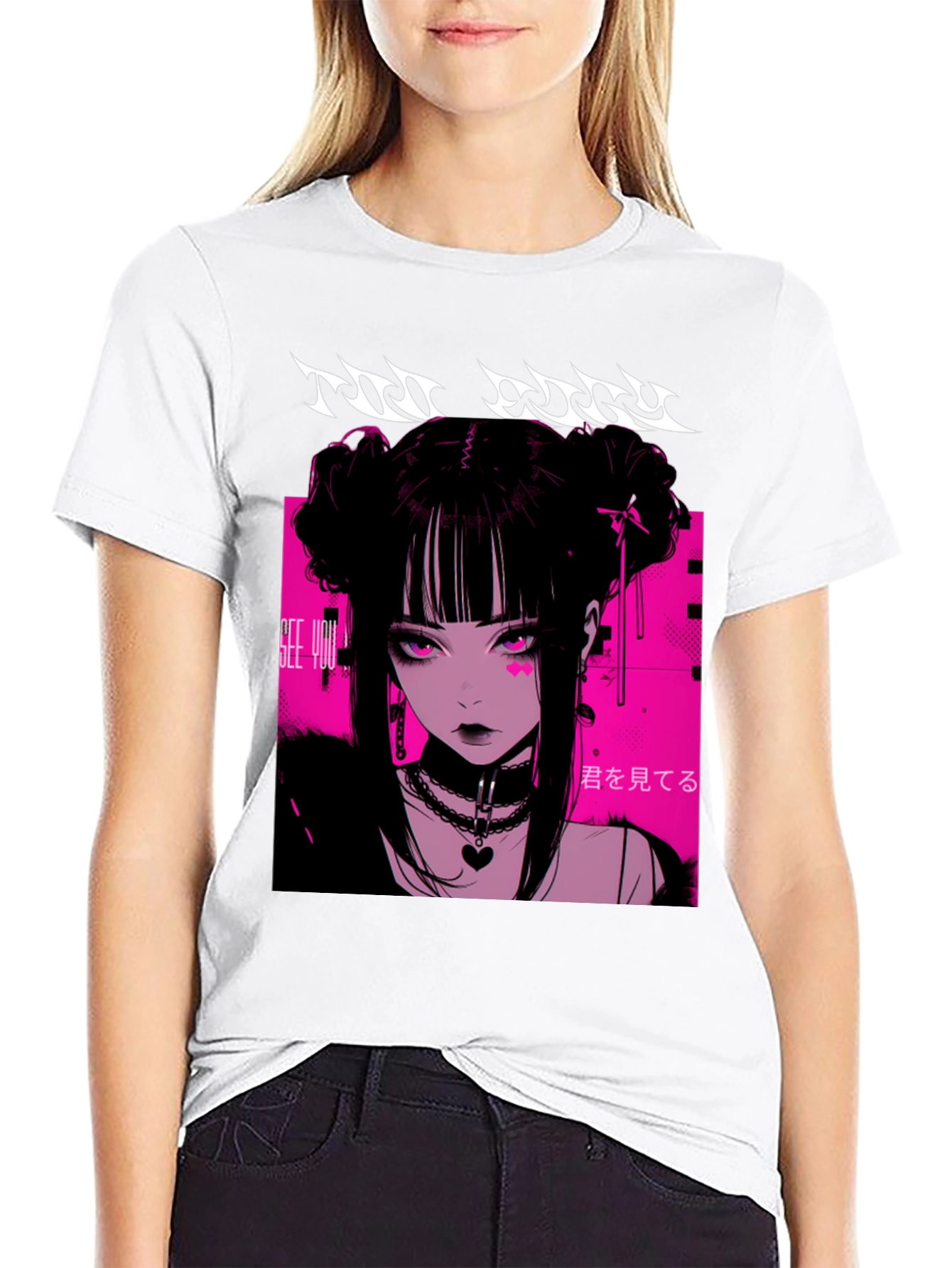 Anime Girl Graphic Tee - Black