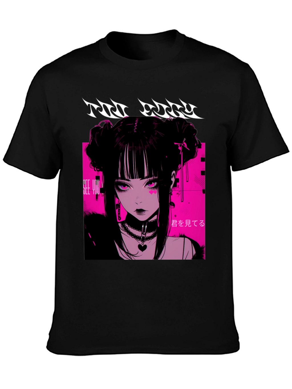 Anime Girl Graphic Tee - Black