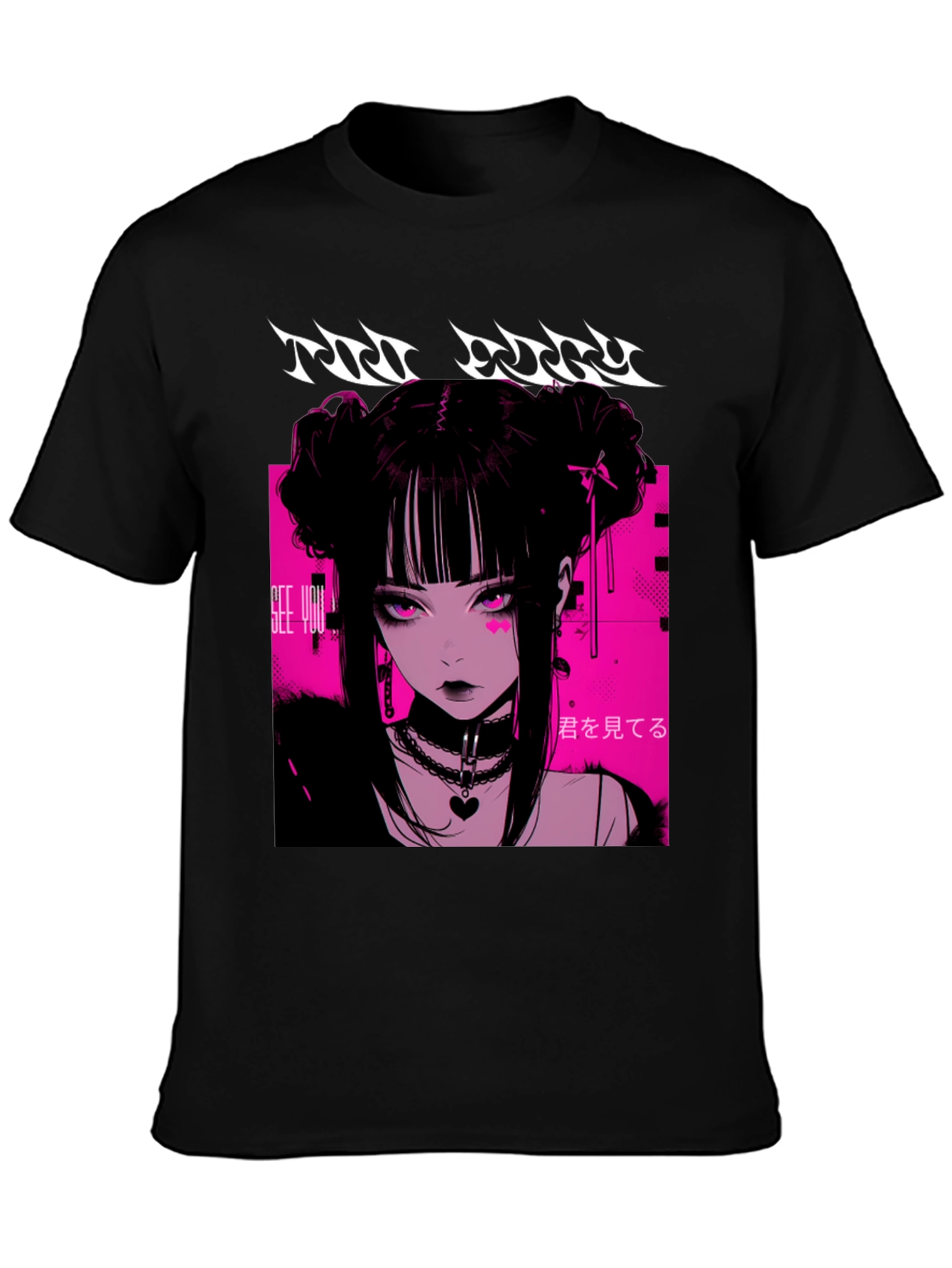 Anime Girl Graphic Tee - Black