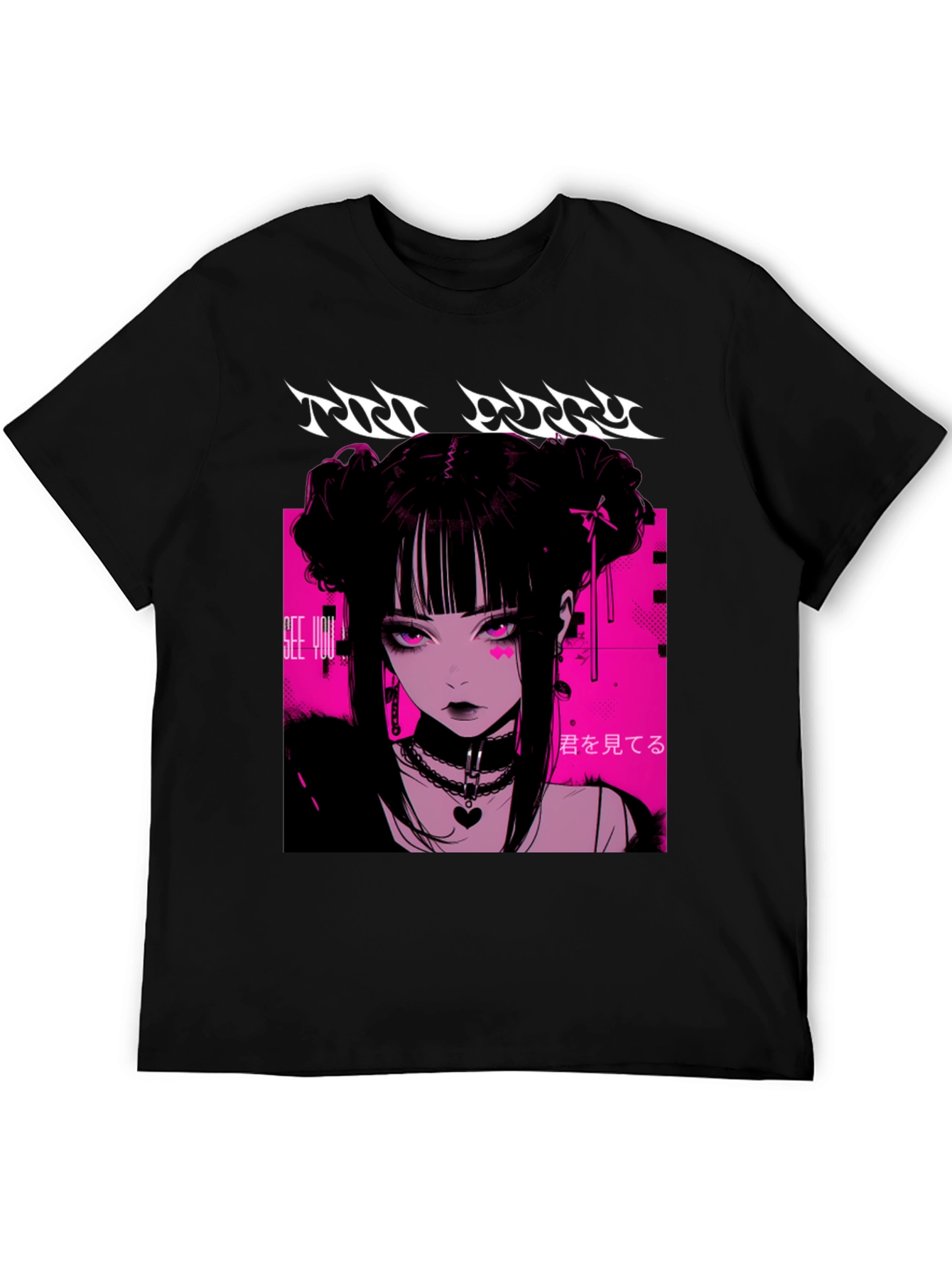 Anime Girl Graphic Tee - Black