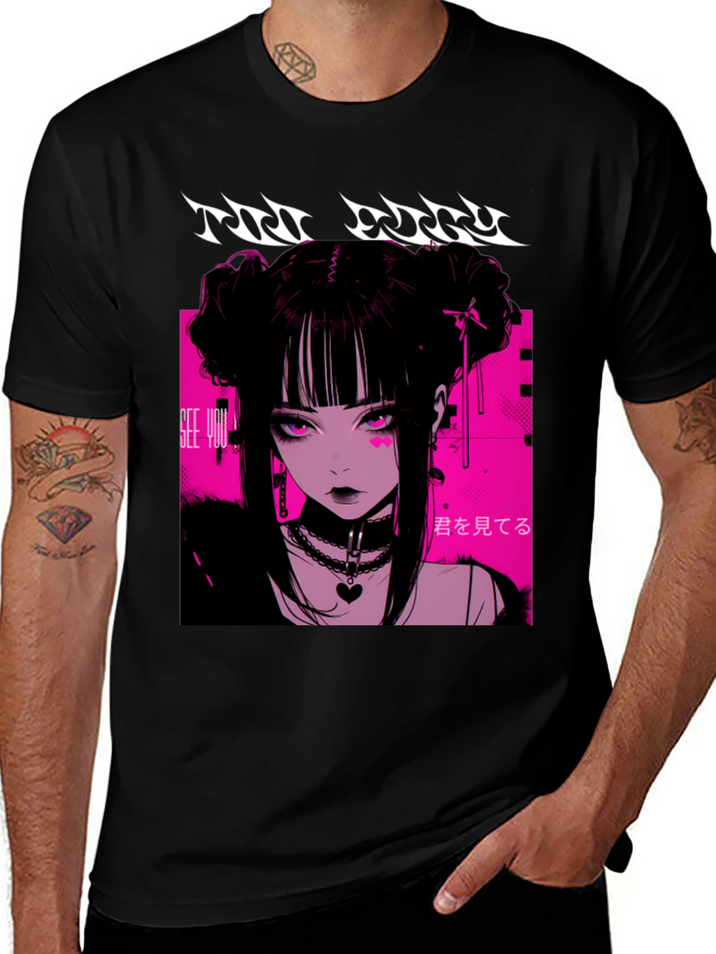Anime Girl Graphic Tee - Black
