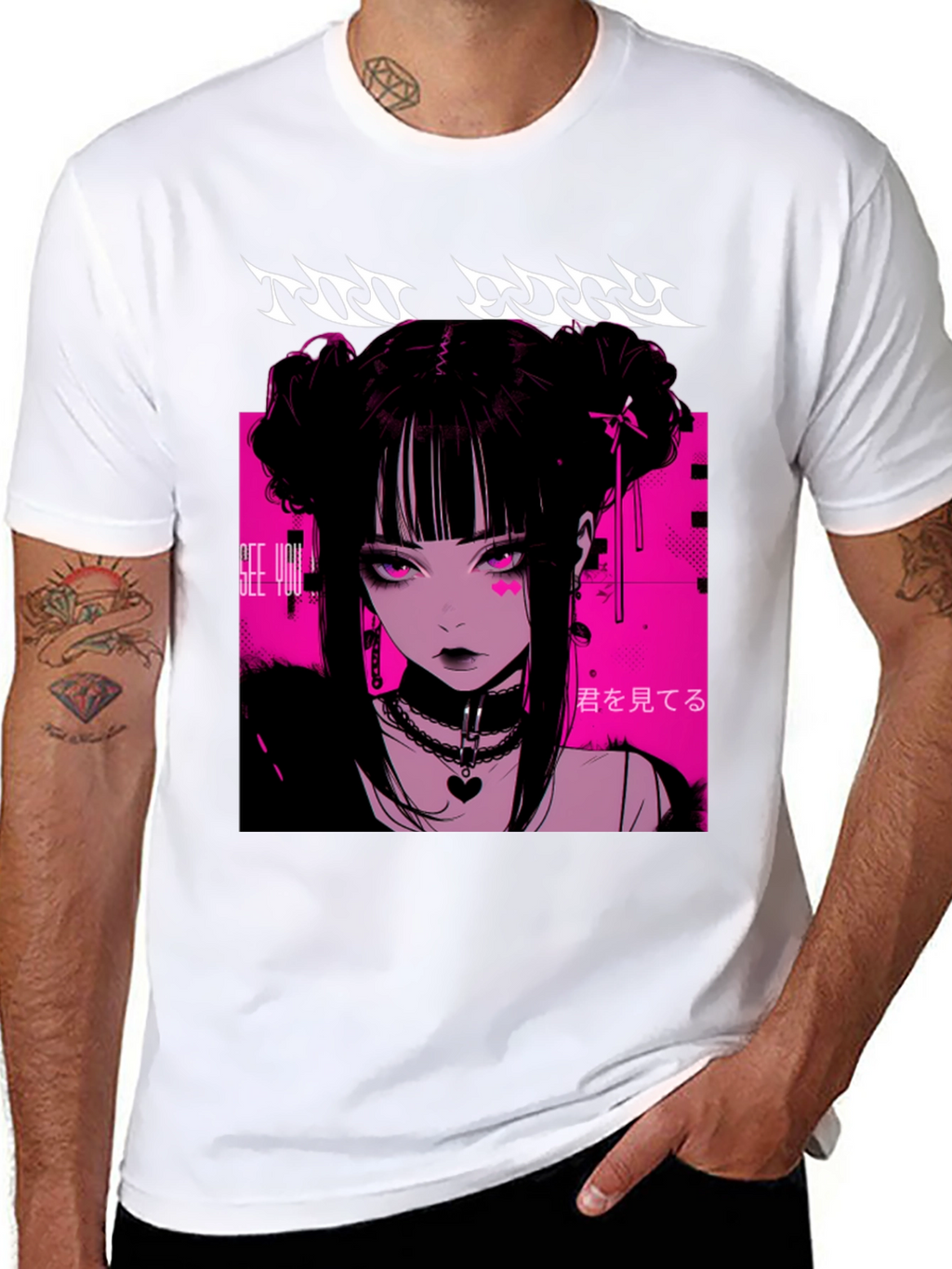 Anime Girl Graphic Tee - Black
