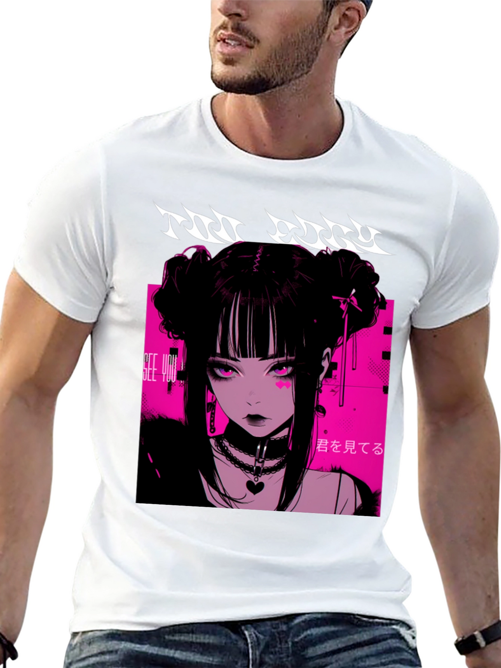 Anime Girl Graphic Tee - Black