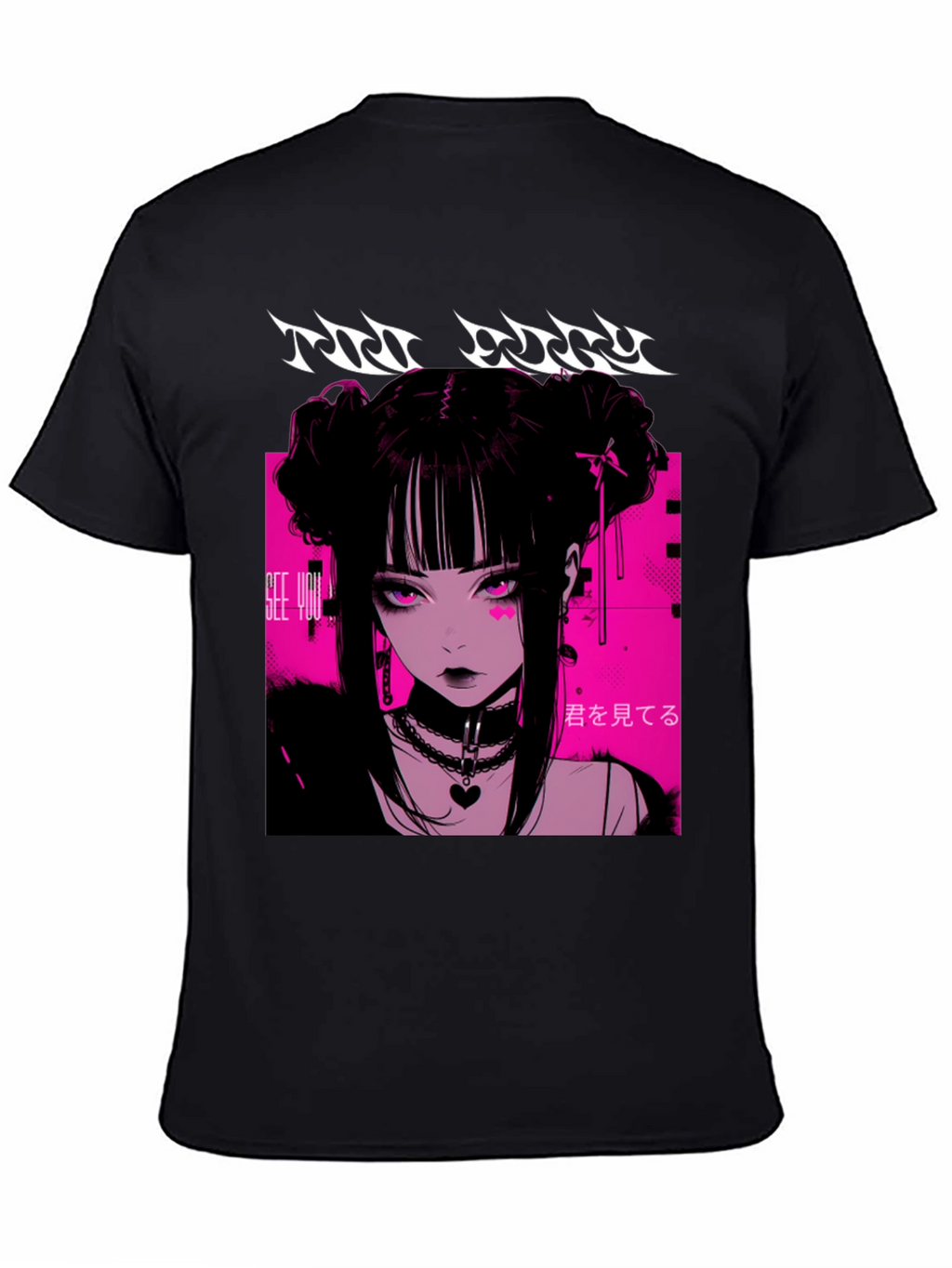 Anime Girl Graphic Tee - Black