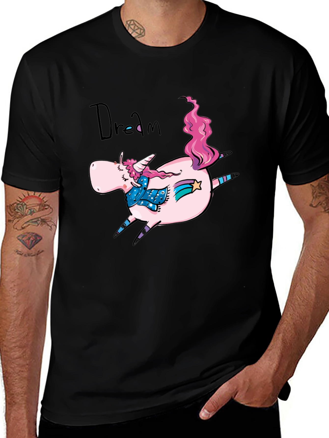 Dreamy Unicorn Graphic Tee - Black Cotton Comfort