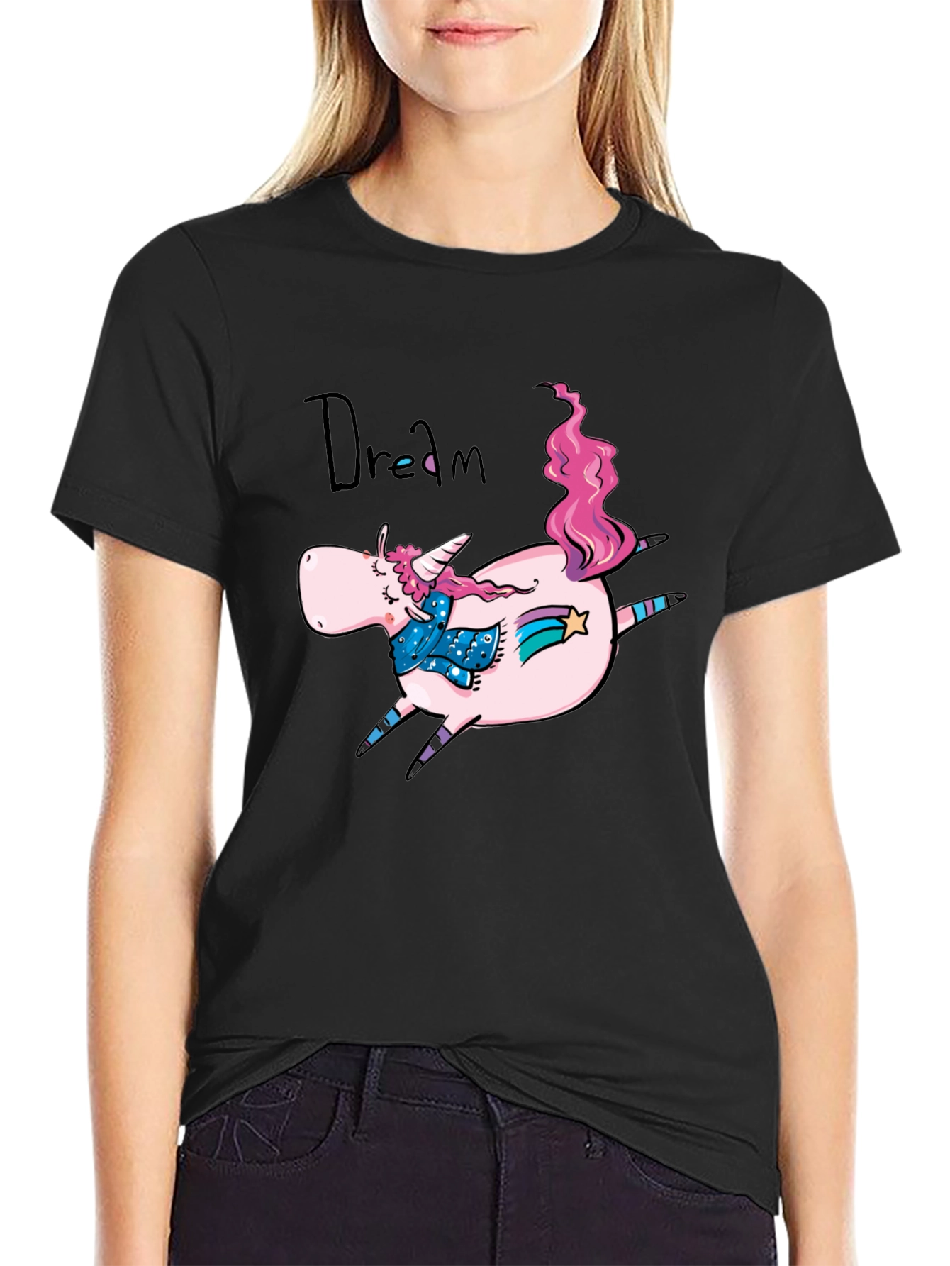 Dreamy Unicorn Graphic Tee - Black Cotton Comfort