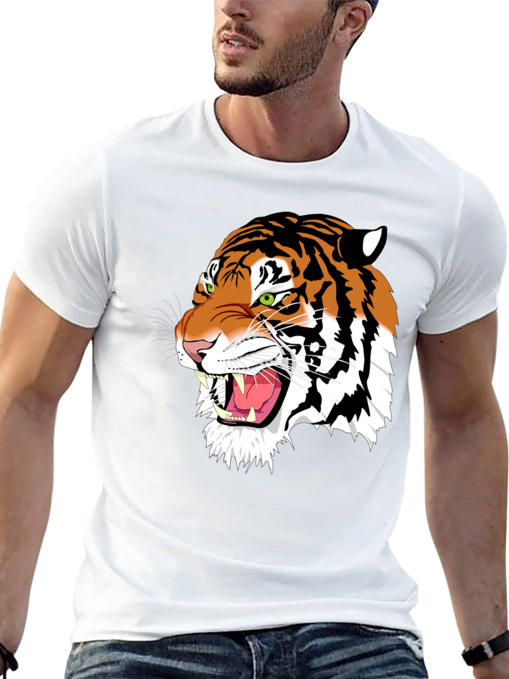 Roaring Tiger Graphic Print Black T-Shirt