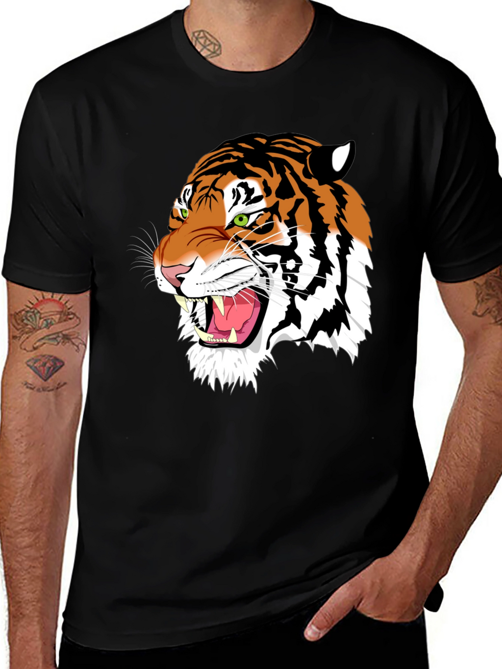 Roaring Tiger Graphic Print Black T-Shirt