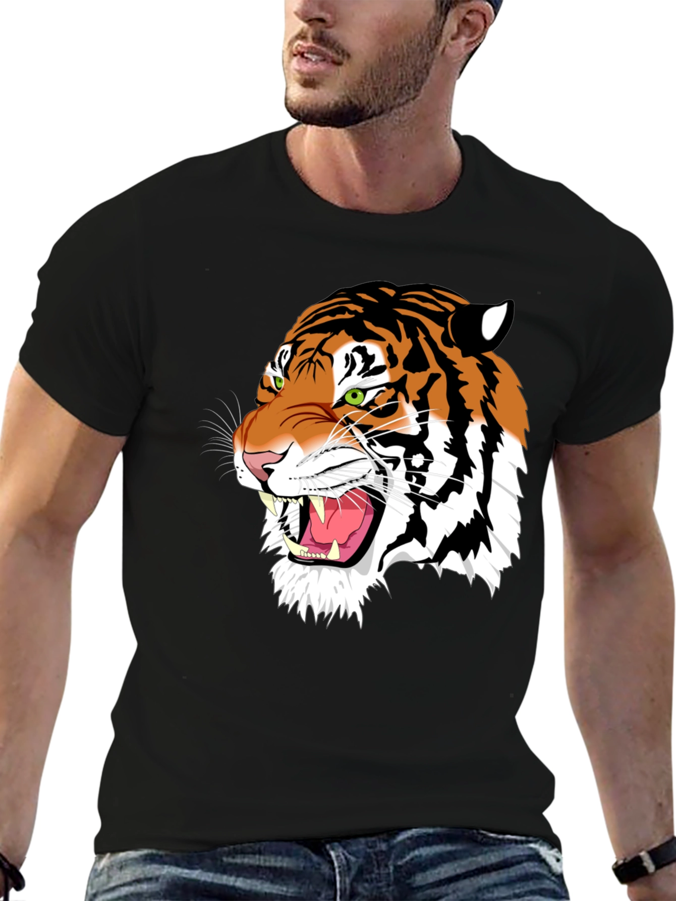 Roaring Tiger Graphic Print Black T-Shirt