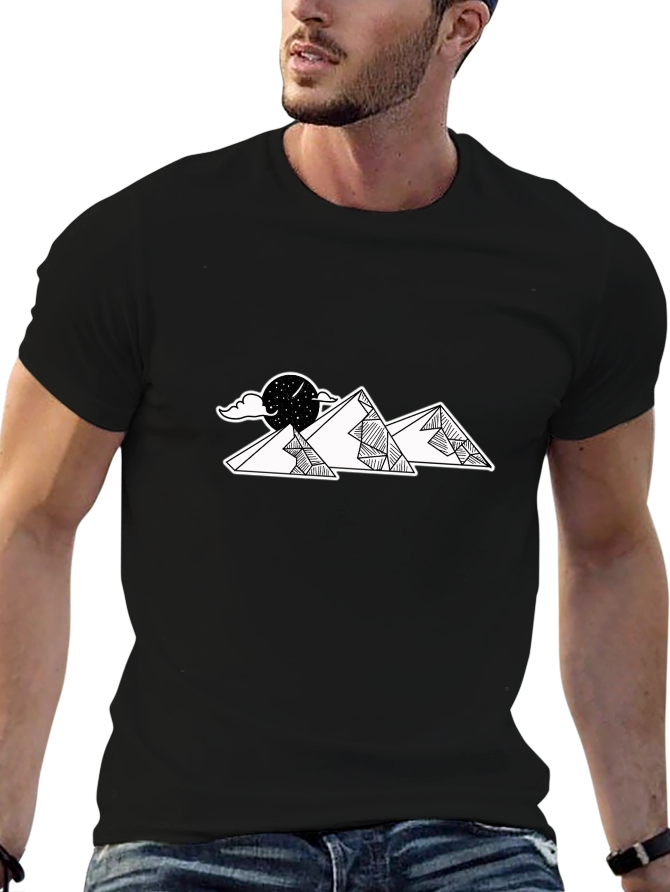 Mountain Scene Graphic Tee - Black Cotton Blend