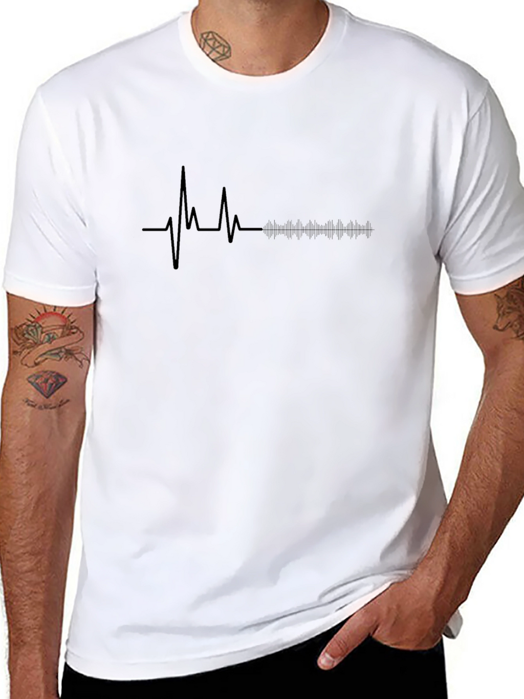 Heartbeat Rhythm Graphic Tee - Stylish Black T-Shirt
