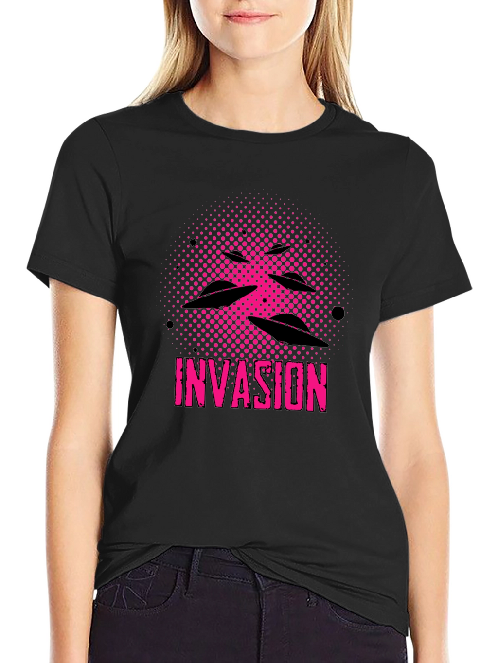Invasion Graphic Tee - UFO Alien Design Black