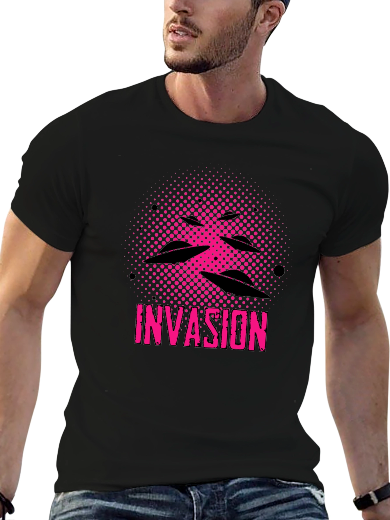 Invasion Graphic Tee - UFO Alien Design Black