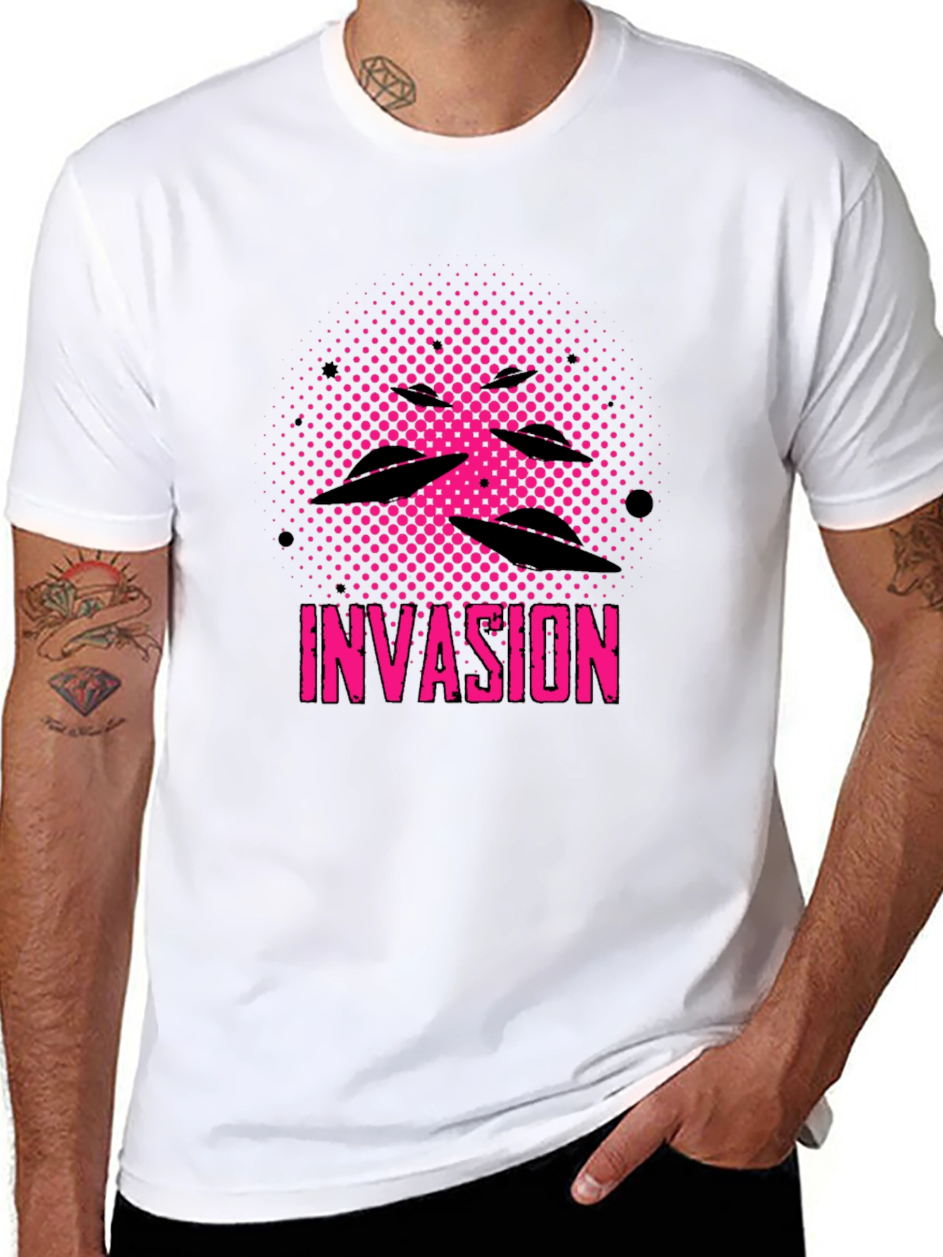 Invasion Graphic Tee - UFO Alien Design Black