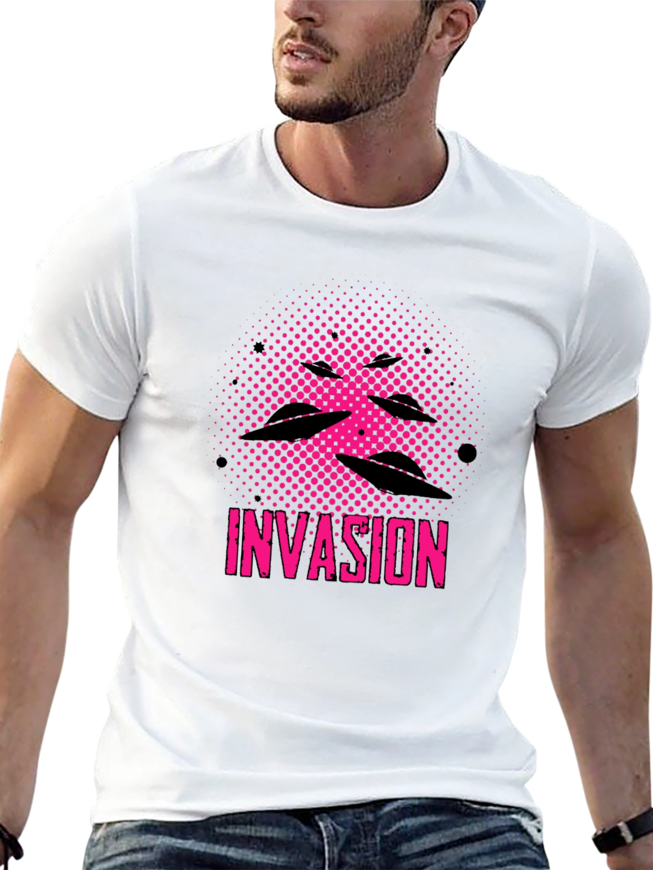 Invasion Graphic Tee - UFO Alien Design Black