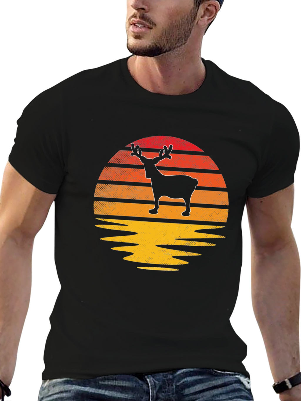 Retro Reindeer Sunset Graphic Tee