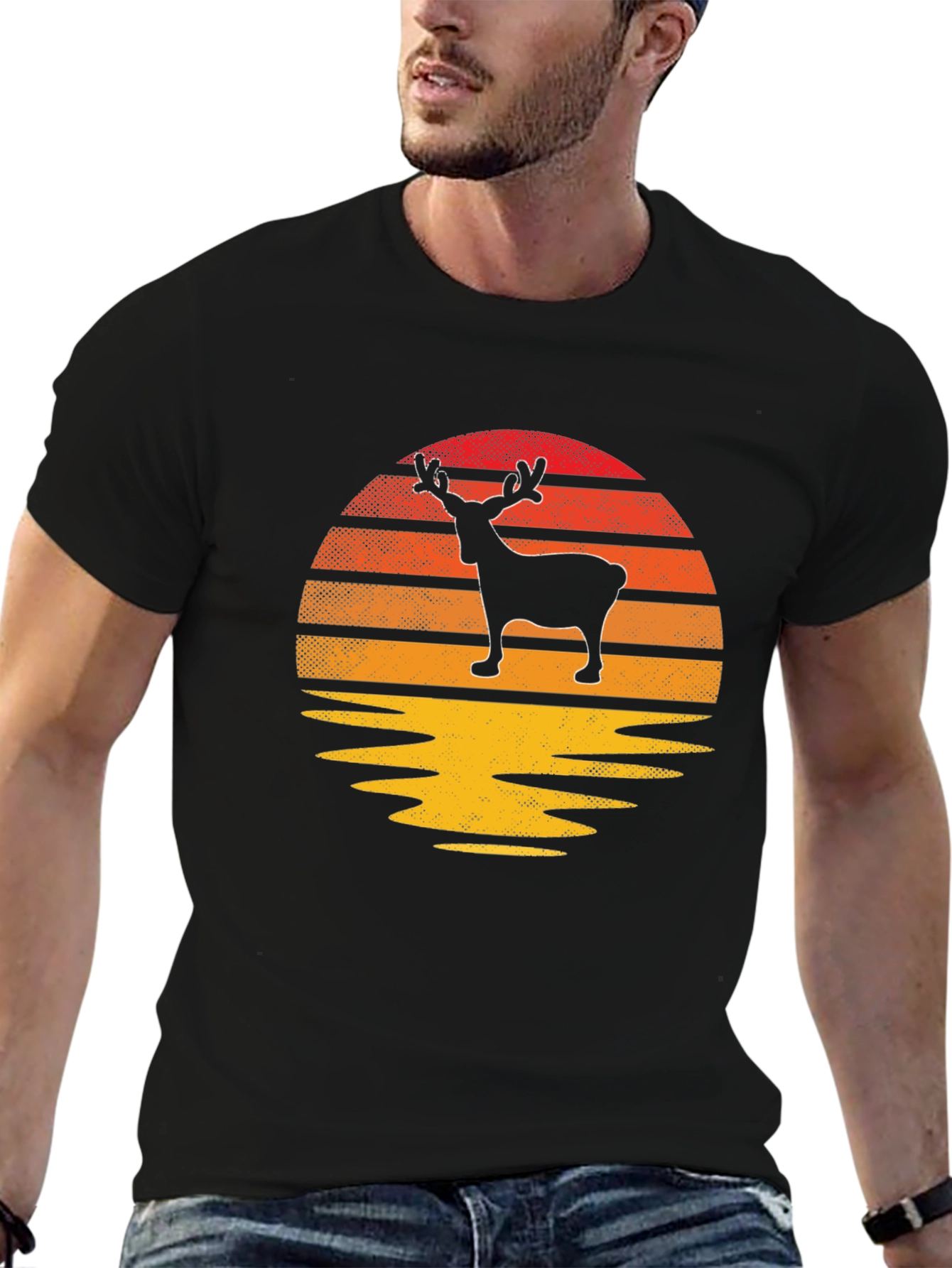 Retro Reindeer Sunset Graphic Tee
