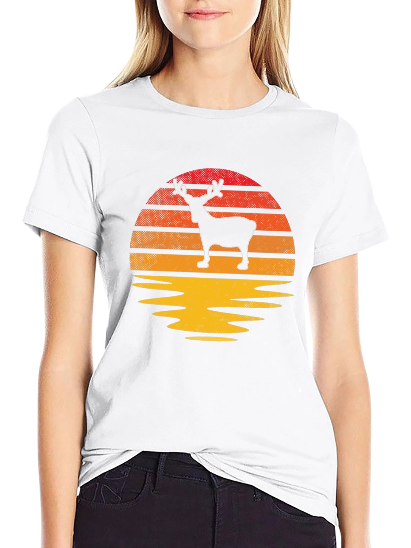 Retro Reindeer Sunset Graphic Tee