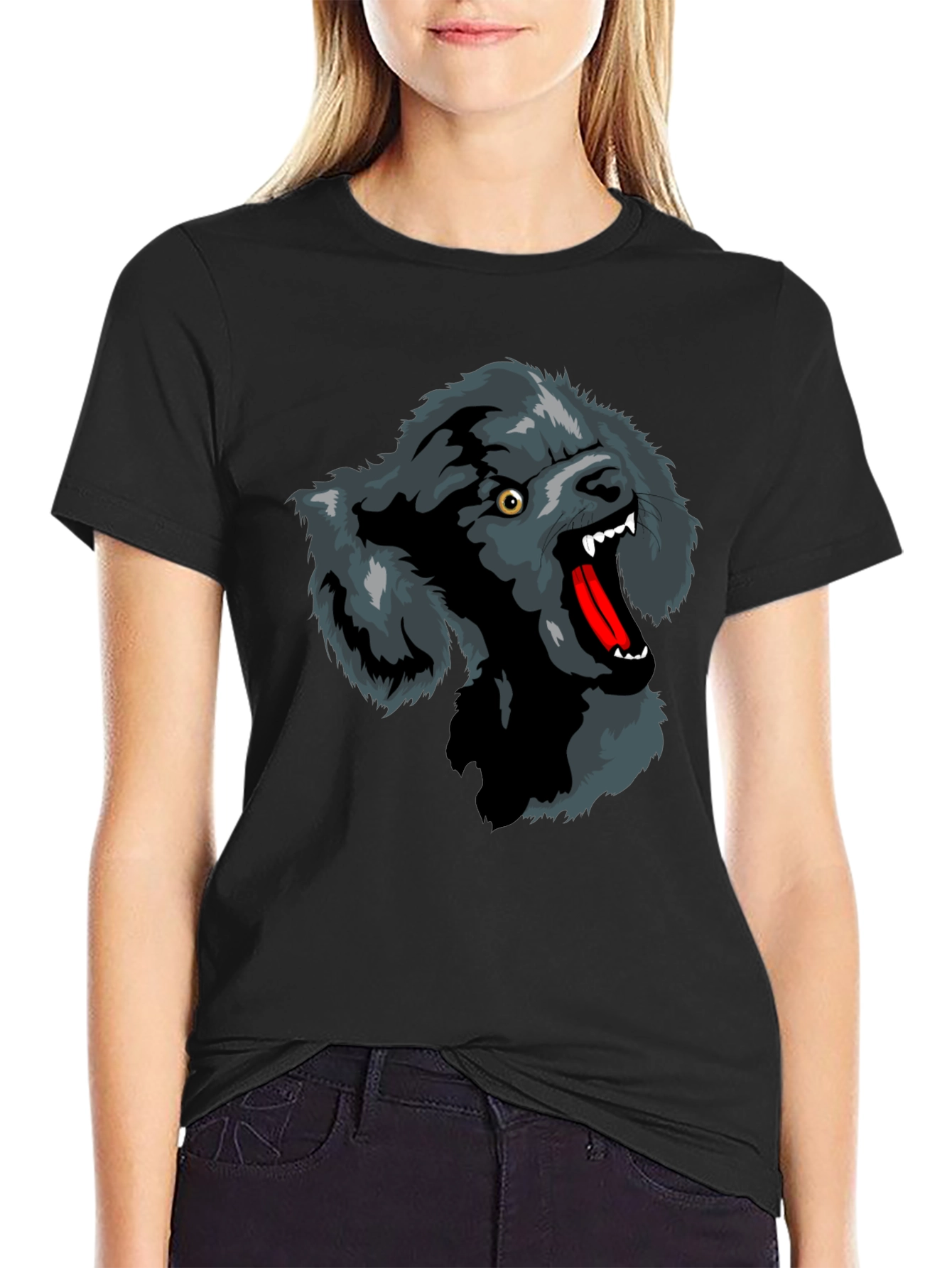 Wolf Graphic Print T-Shirt - Black