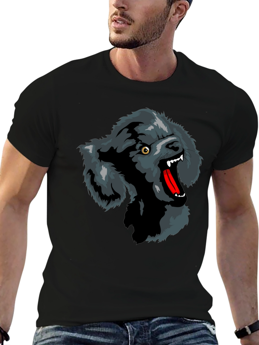 Wolf Graphic Print T-Shirt - Black