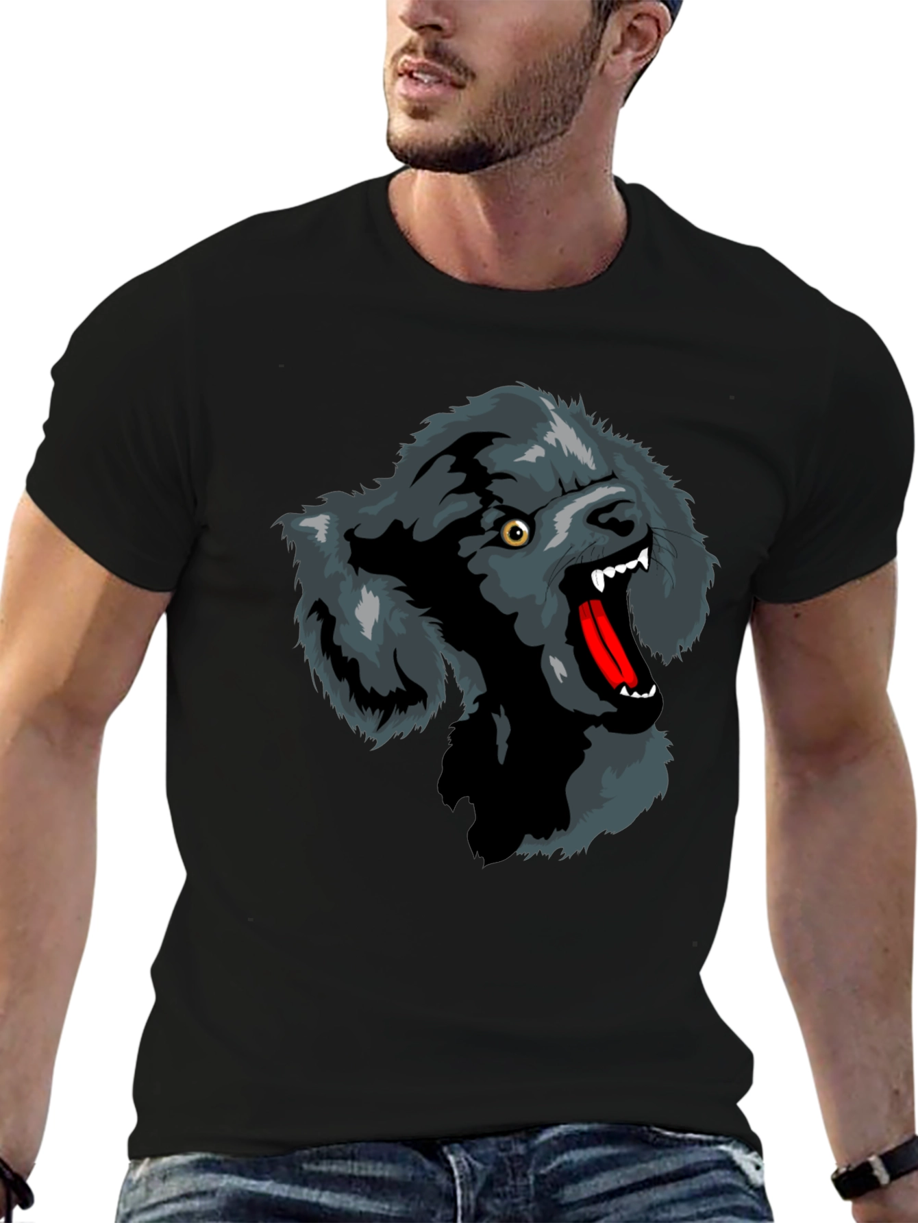 Wolf Graphic Print T-Shirt - Black