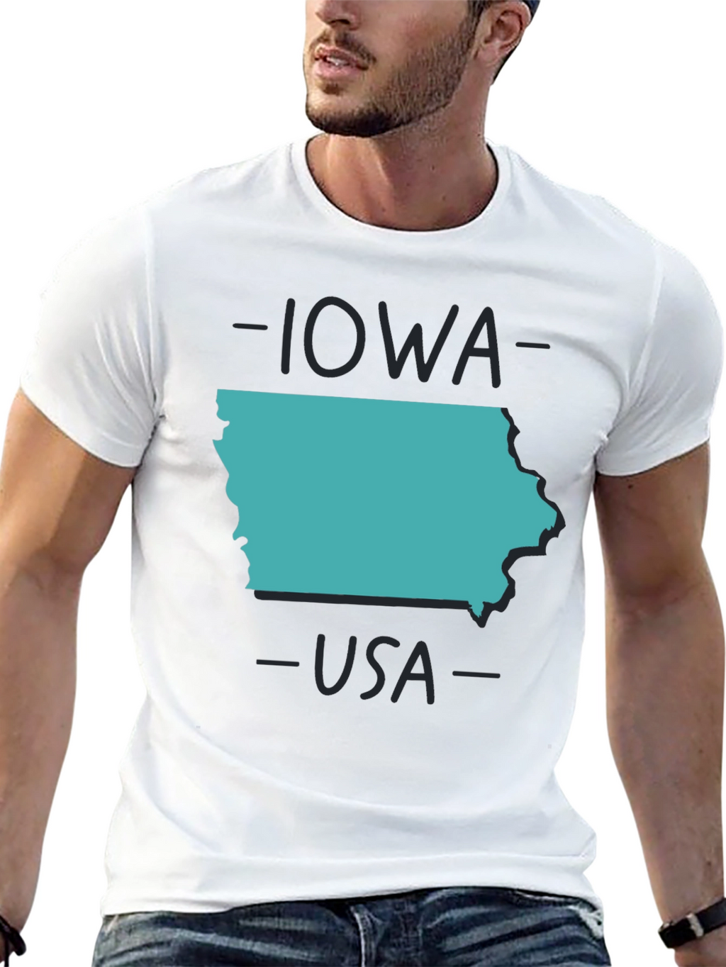 Iowa USA State Outline Graphic Tee - Black