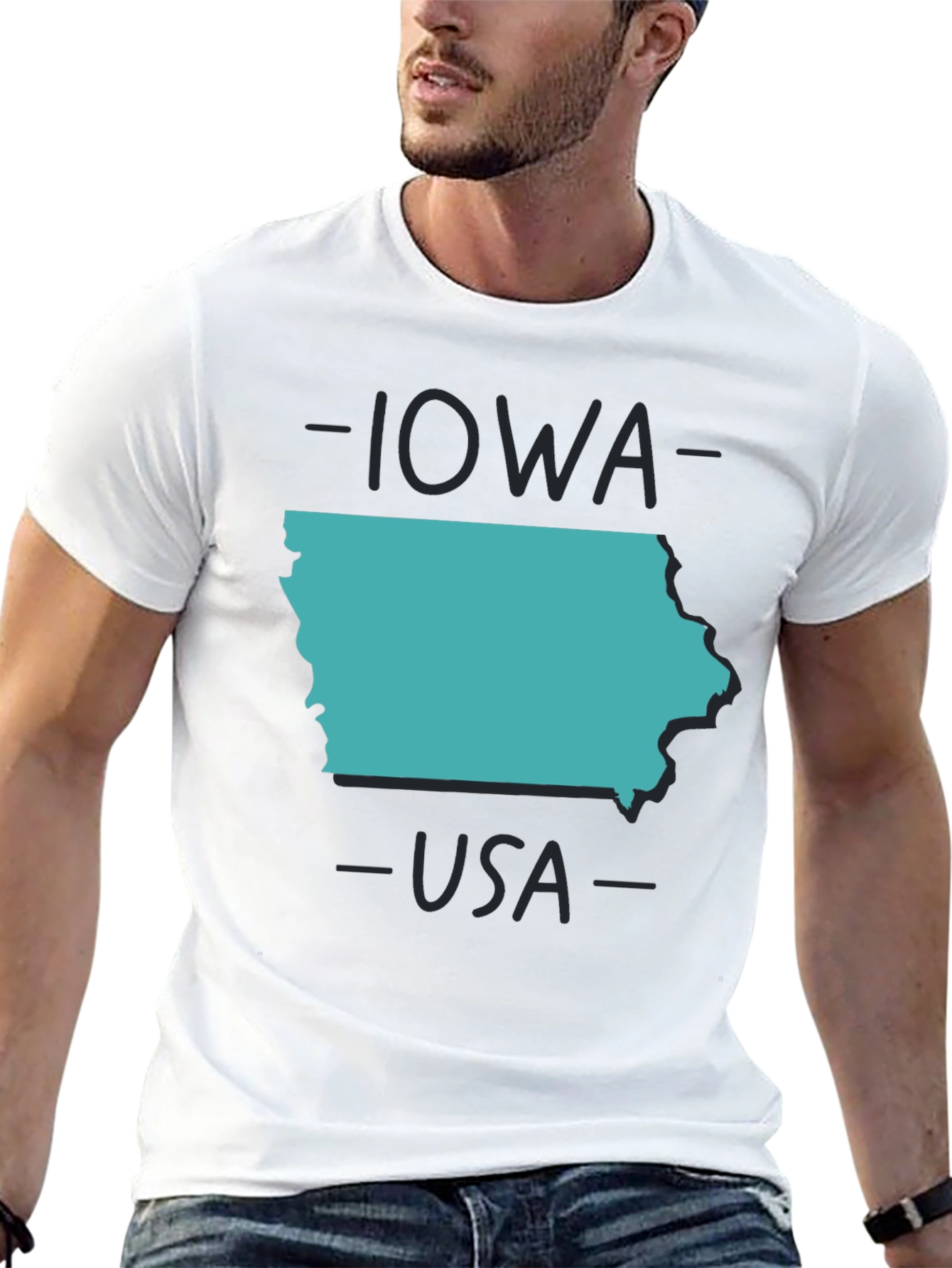Iowa USA State Outline Graphic Tee - Black