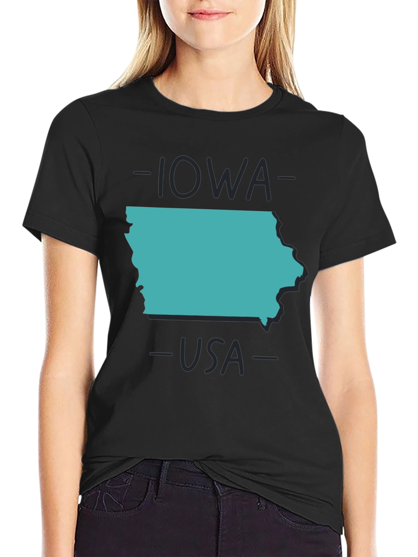 Iowa USA State Outline Graphic Tee - Black