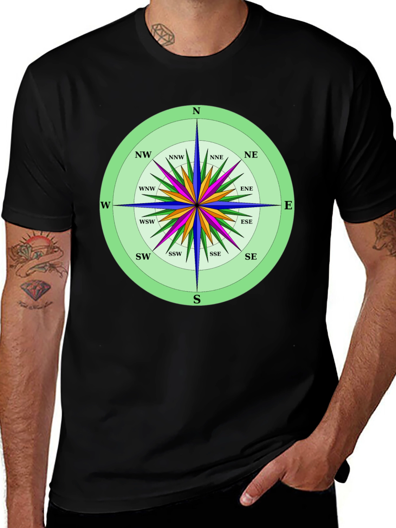 Compass Rose Graphic T-Shirt Navigation Style