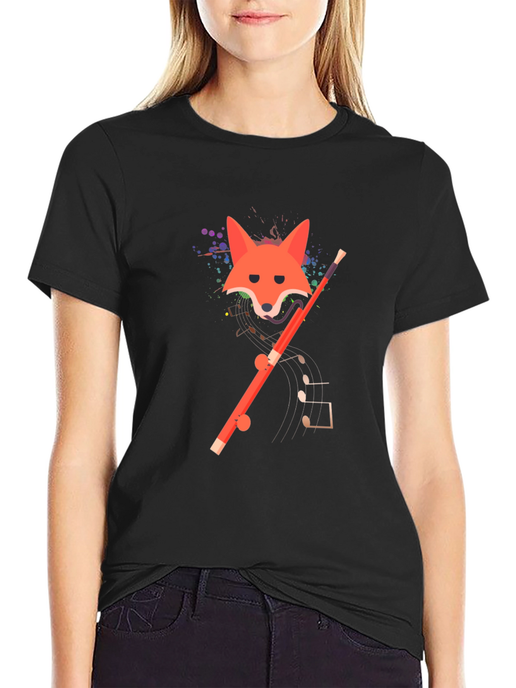 Fox and Flute Graphic Tee - Unique Design