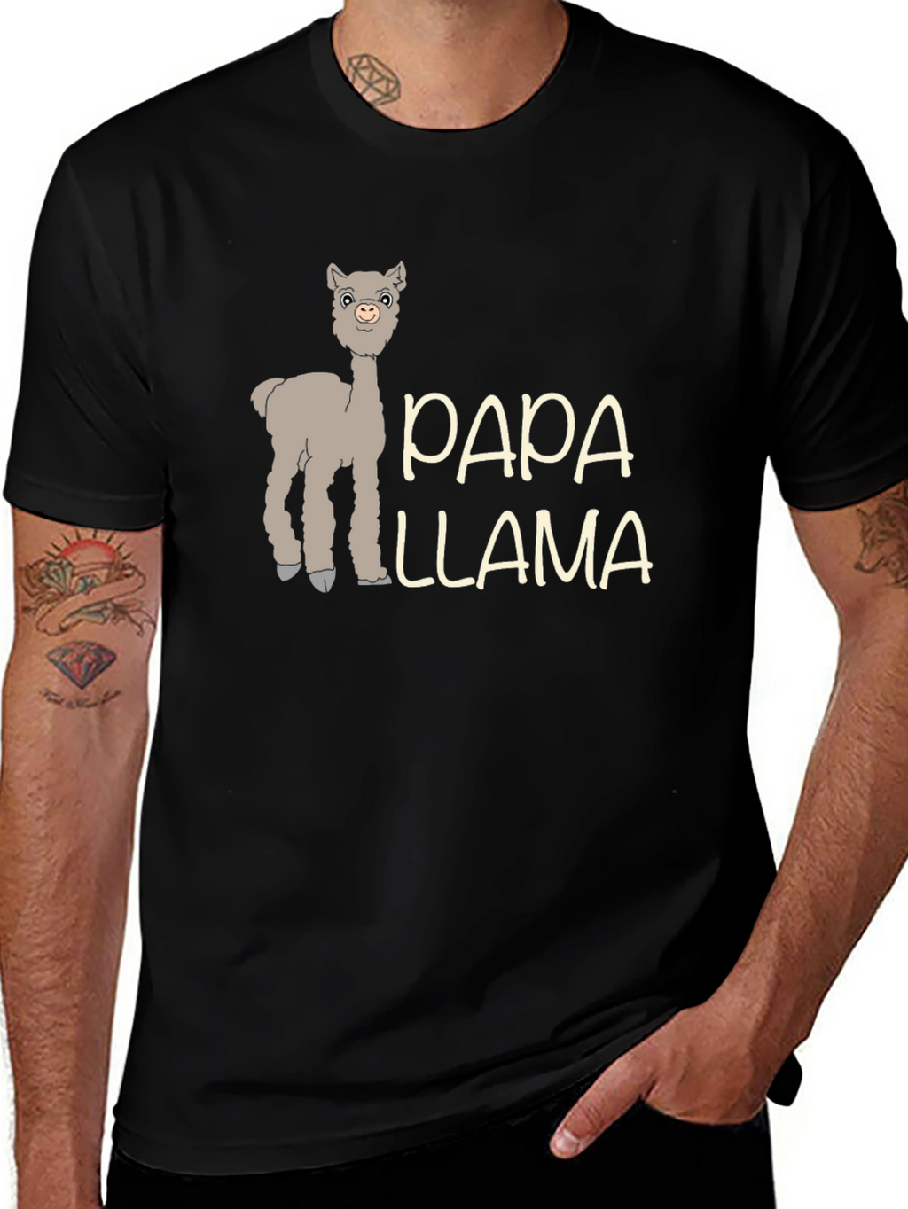 Papa Llama Graphic Tee - Mens Black T-Shirt
